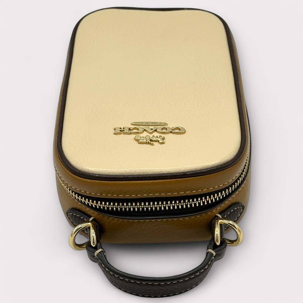 Coach Eva Phone Crossbody – Colorblock Pebble Leather – Tan/Beige - Picture 7 of 15